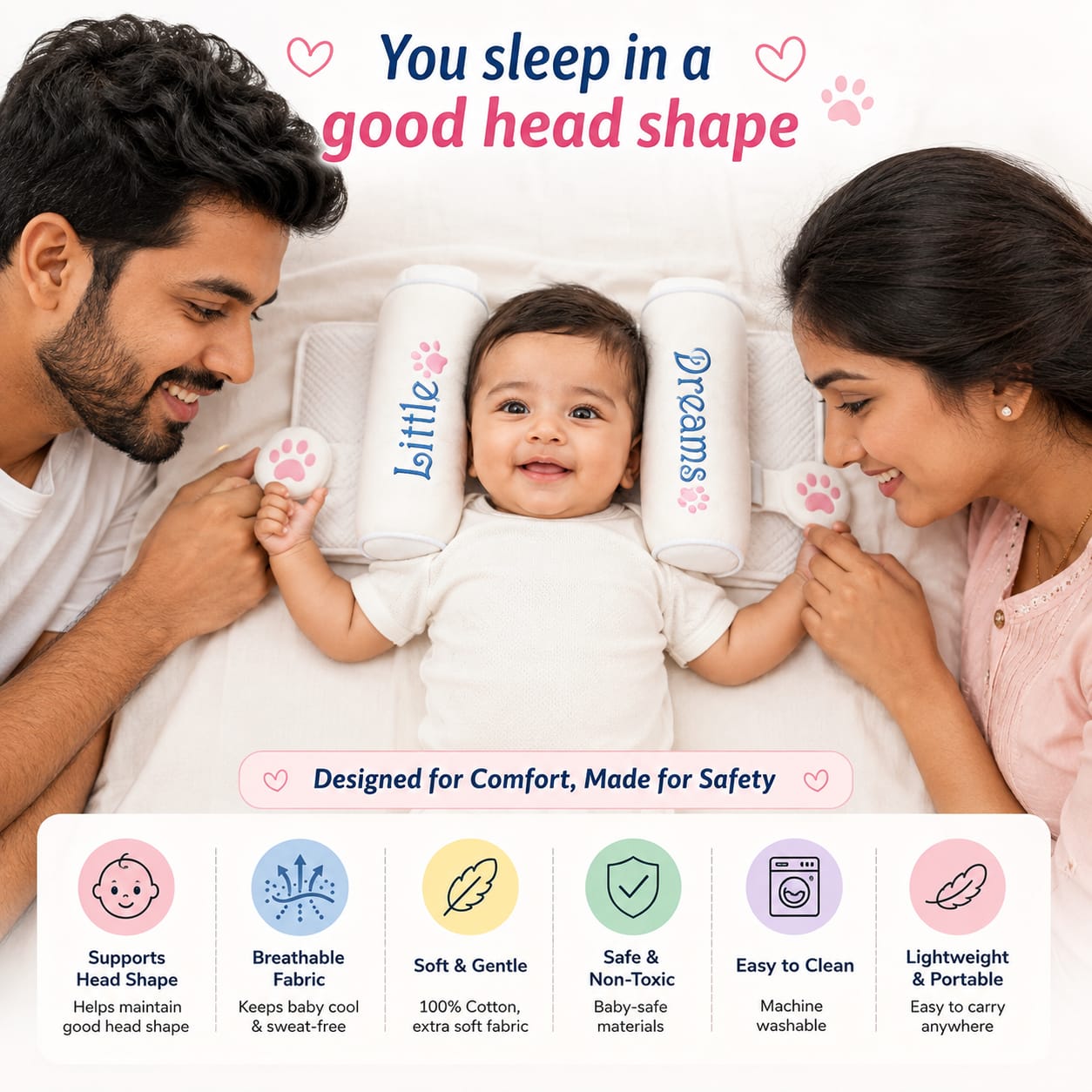 Premium Baby Sleeping Pillow | Soft Cotton & Natural Millet Filling | Breathable Baby Support Pillow