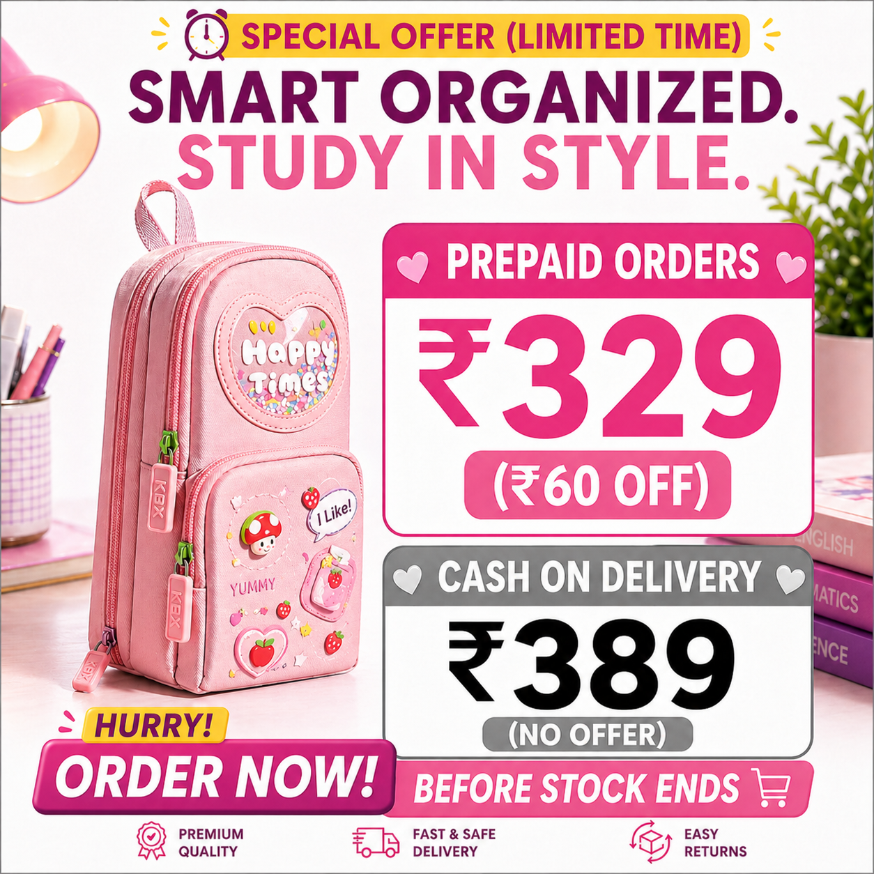 Make Your Child’s School Life Organized. PINK Smart pencil case with multiple compartments  No more messy bags!     Premium Large Capacity Cute Aesthetic Pencil Pouch for Girls & Kids (PINK)