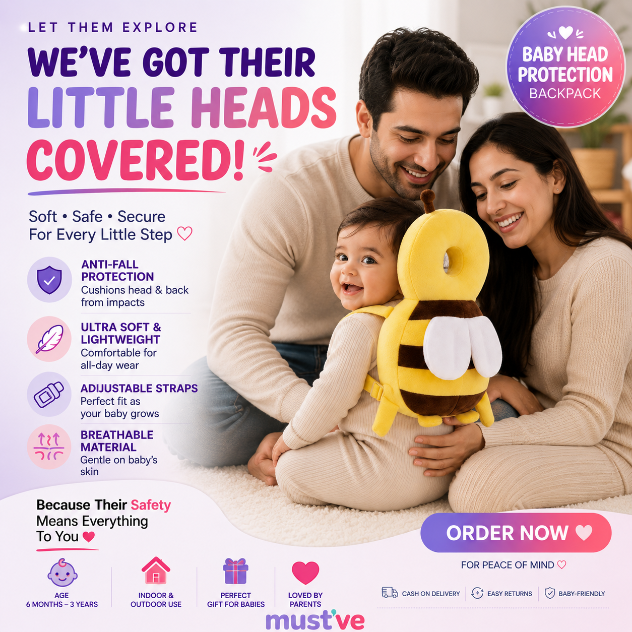 Baby Head Protection Backpack – Prevent Painful Falls During First Steps - PREPAID ONLY