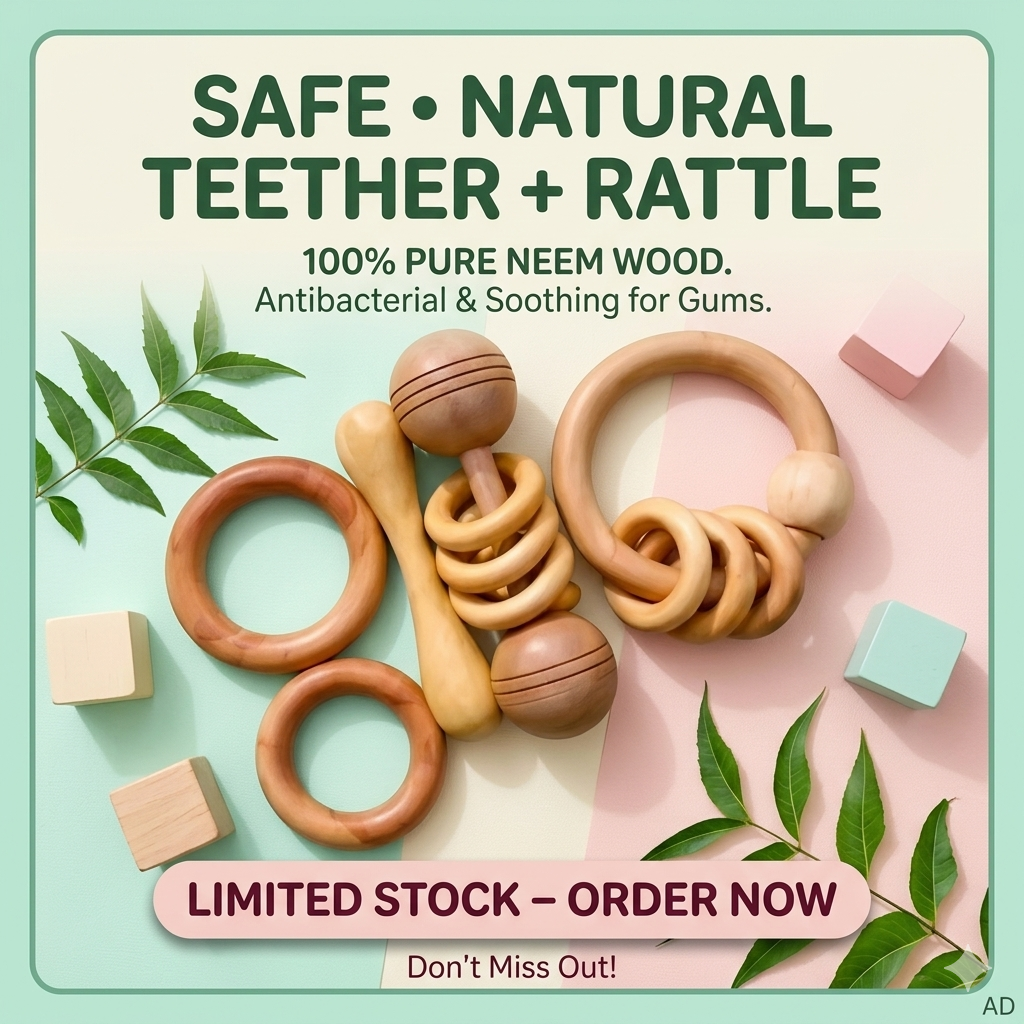 Baby’s First Teether - Natural Neem Wood Rattle for Safe Teething Relief