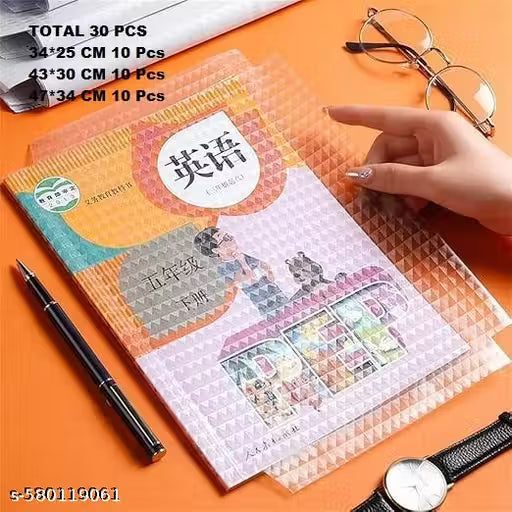 Book Binding Transparent Cover Sticker Book Cover Film Self-Adhesive Book Cover Sticker [30 Pcs- 3 Different Sizes -10 Each]
