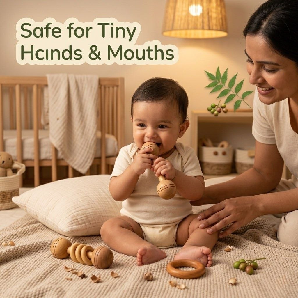 Baby’s First Teether - Natural Neem Wood Rattle for Safe Teething Relief