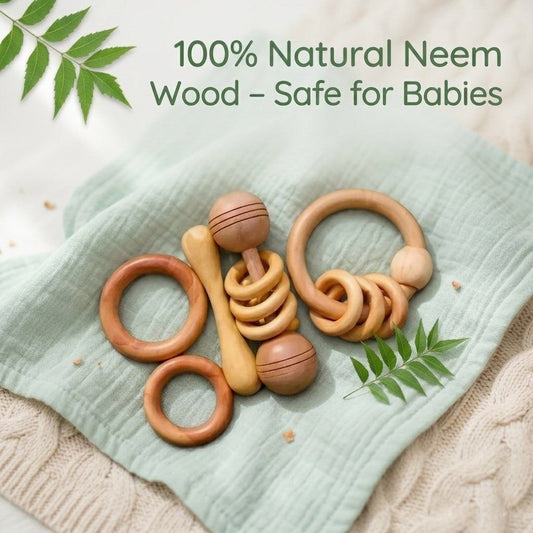 Baby’s First Teether - Natural Neem Wood Rattle for Safe Teething Relief