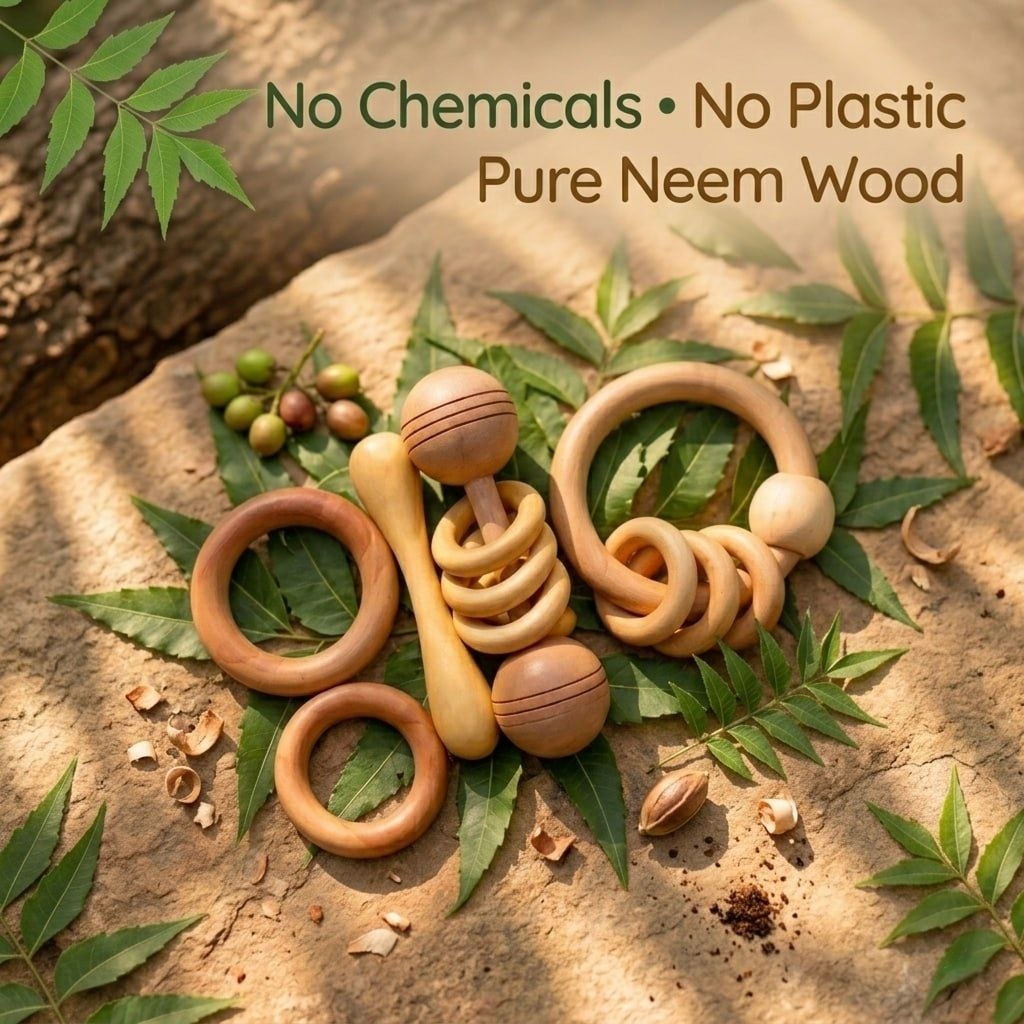 Baby’s First Teether - Natural Neem Wood Rattle for Safe Teething Relief