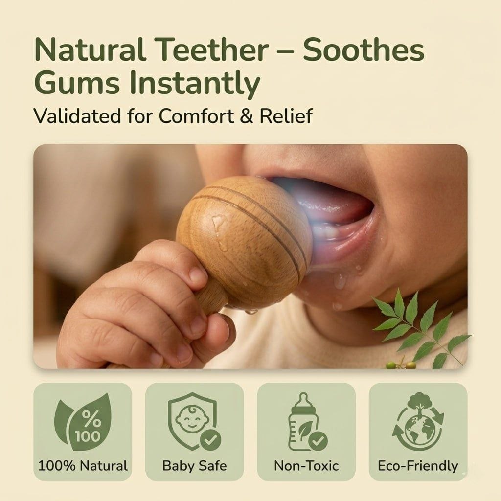 Baby’s First Teether - Natural Neem Wood Rattle for Safe Teething Relief