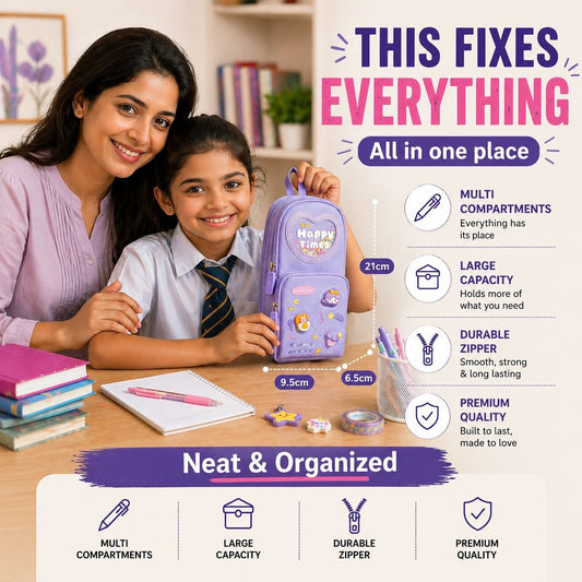 Make Your Child’s School Life Organized. Smart pencil case with multiple compartments  No more messy bags!     Premium Large Capacity Cute Aesthetic Pencil Pouch for Girls & Kids (Purple)